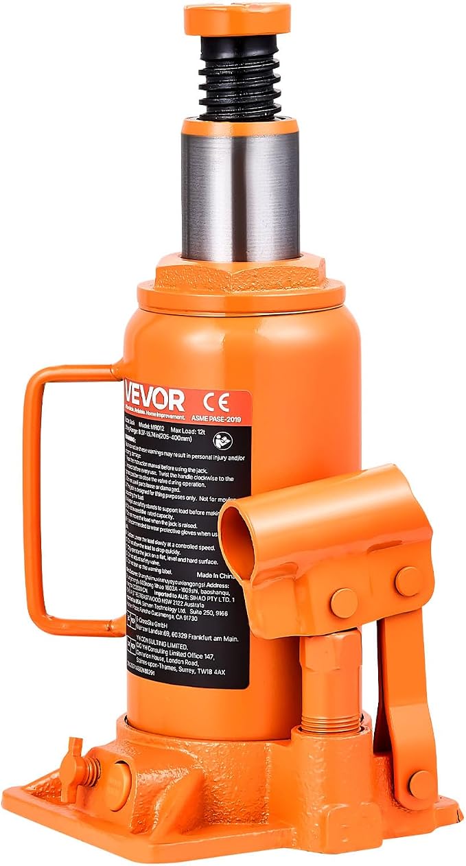 Hydraulic Bottle Jack, 12 Ton/24000 lbs All Welded Car Hydraulic Jack, Features 7.5-14 in Lifting Range & 3-Section Long Handle, for Pickup Truck, Truck, RV, Auto Repair Industrial Engineering