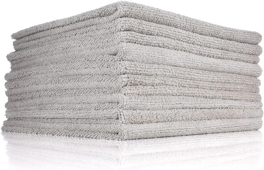 Edgeless 300 - Microfiber Detailing Towels, Perfect for Removing Polishes, Sealants, and Glaze; Great for Interior Cleaning and Dirty Jobs; 300GSM, 16in x 16in, Ice Grey (10-Pack)