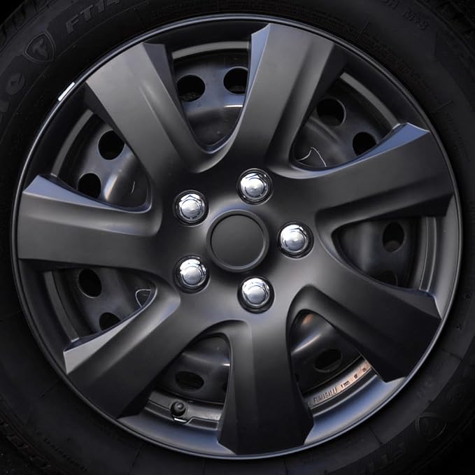 Matte Black Hubcaps Wheel Covers for (2006-2014) Toyota Camry 16 Inch Hubcaps Set of 4, Snap-on Direct OEM Replacement for Toyota Camry Hubcaps 16 Inch Wheel Covers Impact-Resistant Durable