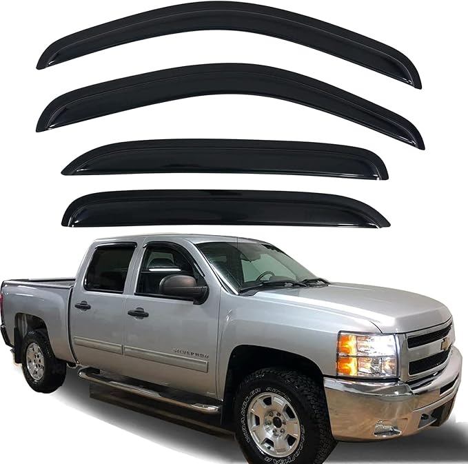 Tape on Window Visors rain Guards Vent Deflectors Rain Guards for 07-14 Chevy Silverado & GMC Sierra 1500 2500HD 3500HD Crew Cab, Avalanche Suburban Yukon XL, 94515