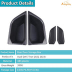 Rear Door Side Storage Box Compatible with Audi Q4 E-Tron 2022 2023 2024 2025, 2PCS Car Back Door Side Armrest Grab Handle Groove Storage Organizer Tray Pocket Slot Mat Insert ABS Accessories