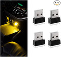 4 PCS USB LED Car Interior Atmosphere Lamp, Portable Mini LED Night Light, Plug-in USB Interface Trunk Ambient Lighting Kit, Universal Interior Car Accessories (Yellow)