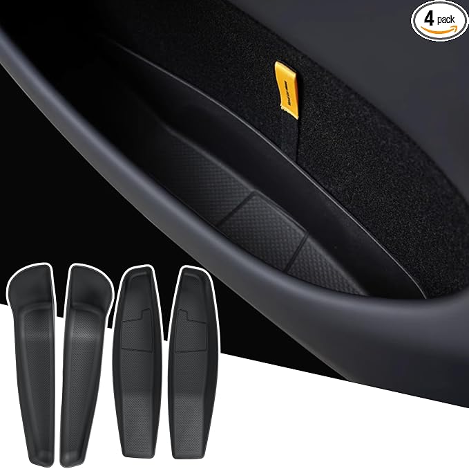 4-Piece Door Pocket Liners Set for 2026 Tesla Model Y Juniper Accessories | Protect Carpeted Door Pockets Against Spills and Debris, Durable TPE & Waterproof, Easy Removal and Clean