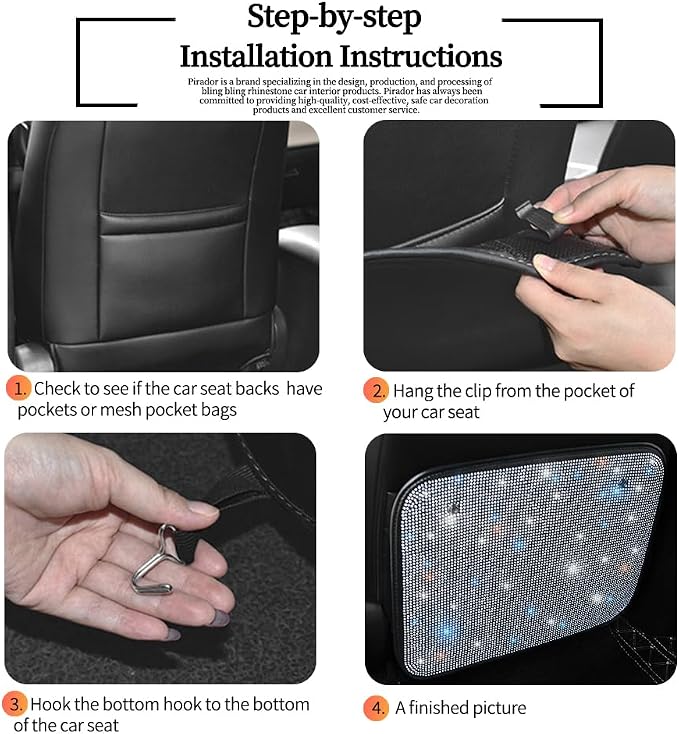 Bling Rhinestone Kick Mats Back Seat Protectors - Premium Car Seat Back Protector with Crystal Diamonds, Fits Most Cars - Stylish Car Interior Decor Accessories for Women & Girls White 2Pcs