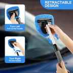 6 Pcs Windshield Cleaning Tool, Car Window Cleaner Kit with 5 Reusable Microfiber Pads, 1 Spray Bottles, Extendable Long Handle, Auto Inside Glass Wiper Kit for Vehicles(Blue)