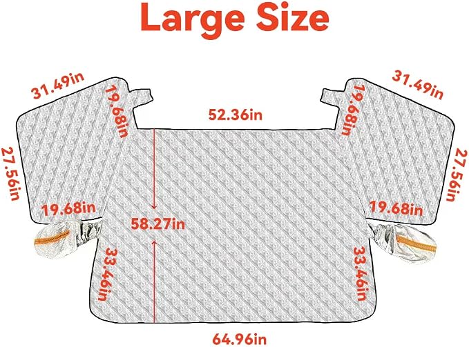 Magnetic Windshield Snow Cover for Ice and Snow, 3-Layer Heavy-Duty Car Cover with Side Mirror Protection, Windproof & Anti-Theft, Fits SUVs and Trucks, (65 x 53 in)