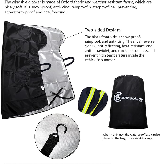 Car Windshield Sun Shade,2 Pack Two Sided Functional Windshield Covers for Snow and Snow,Windshield Protector for Cars, SUVs, Trucks,Secure Fit Waterproof Frost Cover