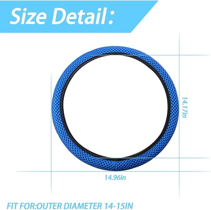 Elastic Stretch Steering Wheel Cover, Universal 15 Inch Automotive Steering Wheel Cover, Microfiber Breathable Ice Silk, Anti-Slip, Odorless, Easy Carry,Warm in Winter and Cool in Summer (Blue)