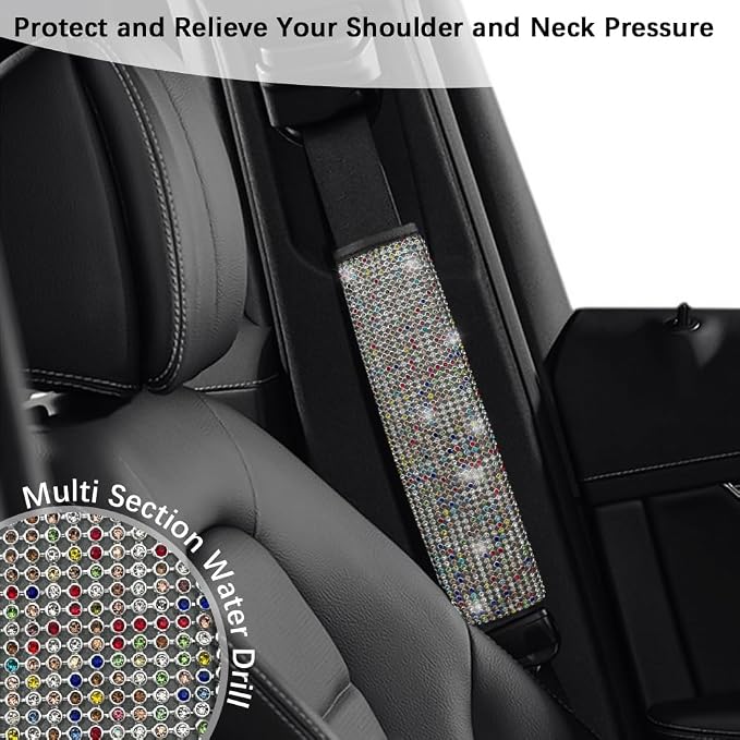 JDDRY Car Seat Belt Covers,Universal Car Seat Belt Pads,Seat Belt Strap Cover Shoulder Pad,Bling Seat Belt Cover(Multi-Color,2PC)