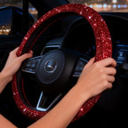 Car Bling Steering Wheel Cover for Women Girls Burgundy 15 Inch Universal Red Crystal Rhinestone Diamonds Bling Bling Accessories Anti-Slip Wheel Protector