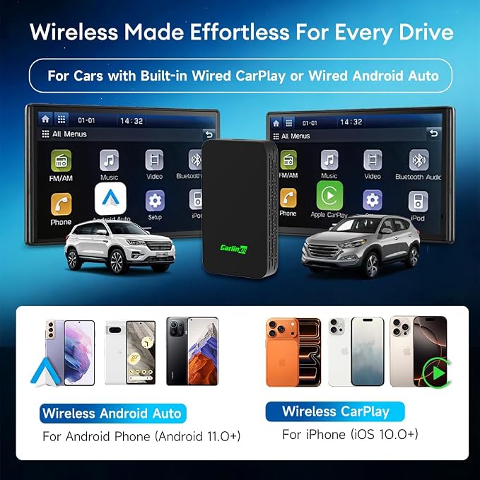 5.0 Android Auto & Wireless CarPlay Adapter,Plug & Plug, Two Channel Connection, Online Update,for Cars with OEM Android Auto & Wired CarPlay (2016-2026), 10s Auto-Connect