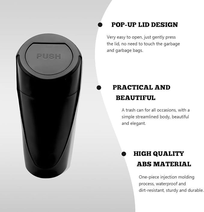 Car Trash Can Bin with Lid, Mini Vehicle Cup Holder Organizer Leakproof Garbage Bin, Waterproof Cup Type Trash Can Multi-Function Storage Container for RV Home Office (Black)