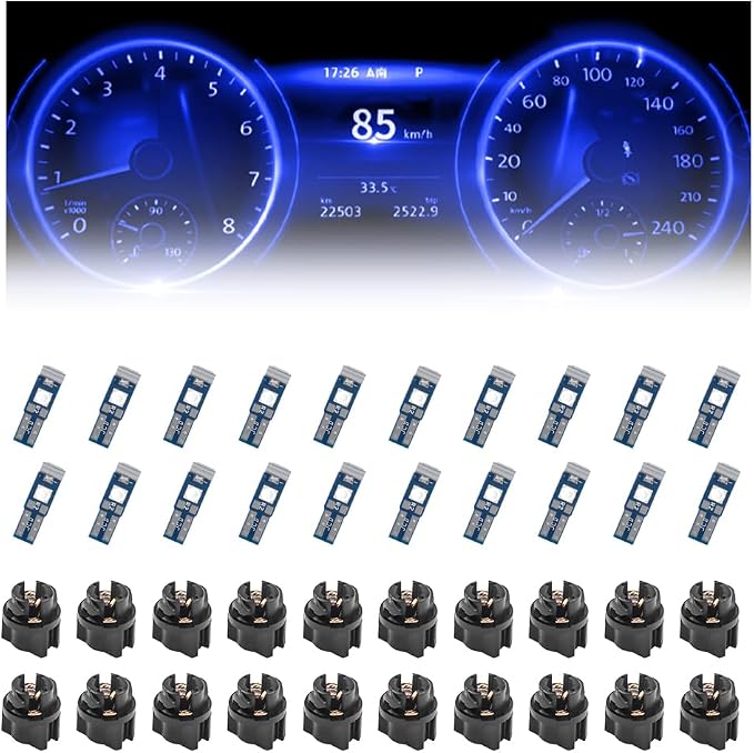 20PCS Car LED Dash Lights - Super Bright Instrument Cluster Light Bulbs with T5 37 74 LED Bulbs & Twist Lock Socket - Universal 12V L-ED Lights for Car Interior Accessories (Blue)