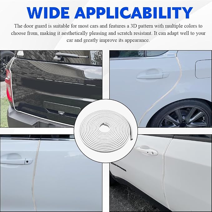 16.4Ft(5M) Car Door Edge Guards, Car Door Protector, U Shape Edge Trim Rubber Anti-Collision Seal Protector, No Glue Required Auto Entry Guard Seal Strips Fit for Trucks SUVs Sedans (White)