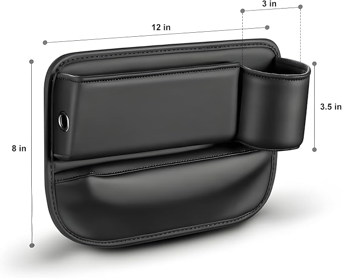 Car Seat Gap Filler Organizer, Universal Premium Leather Seat Organizer with Cup Holder, Seat Gap Storage Box with Bottle Holder, Car Leather Gap Bag Front Center Console Seat (Driver Side)