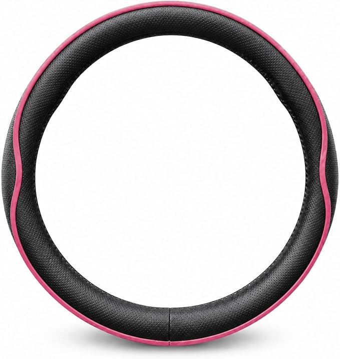 Car Steering Wheel Cover Full Surround - Soft Breathable Anti-Slip Heavyweight Safety Cover, Thick Cushioned Sports Style Universal Fit for Auto Truck SUV (Black/Pink)