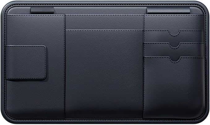 Car Visor Organizer, Multi-Functional Sun Visor Organizer, Black PVC Compact Design, Includes Pocket for Documents, Glasses Holder, Ideal for Most Vehicles