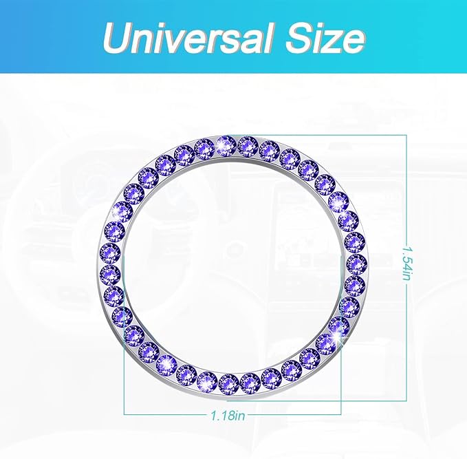 Bling Car Engine Start Ring Decals, 2PCS Crystal Rhinestone Vehicle Push Start Button Cover Sticker, Key Ignition Knob Ring, Sparkling Automotive Interior Accessories (Set Royal Blue)