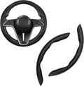 2Pc Carbon Fiber Steering Wheel Cover Universal Fit 99% Cars | Non-slip soft grip, easy to wipe clean, quick to install, perfect for daily commutes and road trips, Black