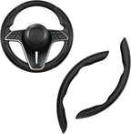 2Pc Carbon Fiber Steering Wheel Cover Universal Fit 99% Cars | Non-slip soft grip, easy to wipe clean, quick to install, perfect for daily commutes and road trips, Black