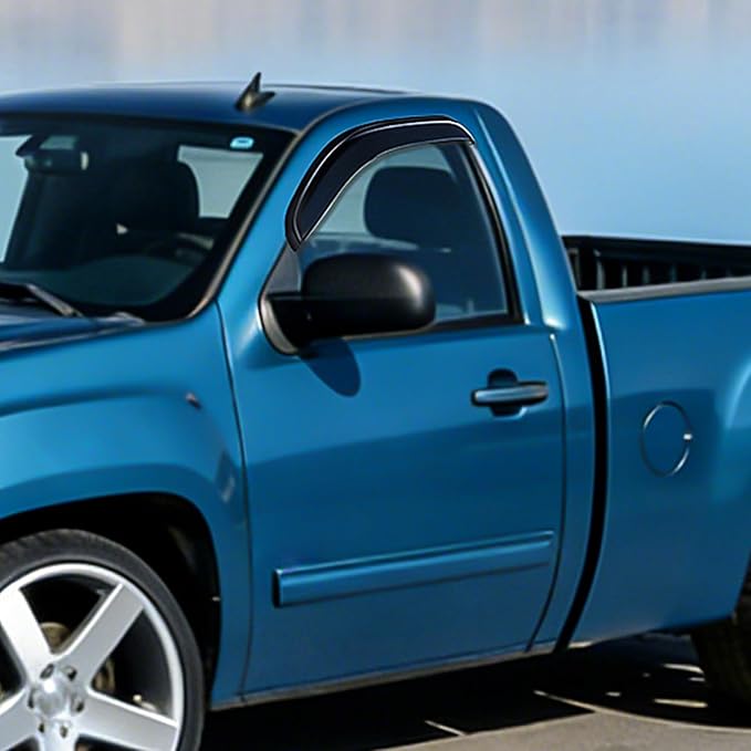 Rain Guards for 2007-2013 Chevy Silverado GMC Sierra 1500 Regular Cab, 2007-2014 Silverado Sierra 2500HD 3500HD Standard Cab, Tape-On Window Visors Smoke, 2PCS