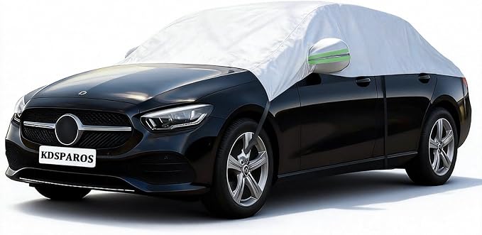 Half Car Cover for Windshield Ice & Snow - Windshield Snow Cover with Hail Protector, All-Weather Car Cover Fit for Cars & SUVs with Reflective Straps (Sedan)
