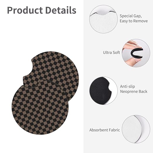 Car Trash Can Set with 2 Cup Coasters, Chessboard Brown Waterproof Hanging | 3-in-1 Set: Hanging Car Trash Bag + 2 Cup Coasters. Chessboard Brown, Waterproof & Leakproof, Universal Fit