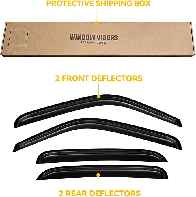 Window Visors for 2000-2006 Chevrolet(Chevy) Tahoe & GMC Yukon (Not fit Yukon XL), Rain Guards Shields Vent Deflector Shade Dark Smoke 2002-2006 Cadillac Escalade, Tape-On, 4PCS