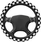 Black White Checkered Elastic Steering Wheel Cover Non-Slip Breathable Steering Wheel Protector Fit Auto, SUVs, Truck