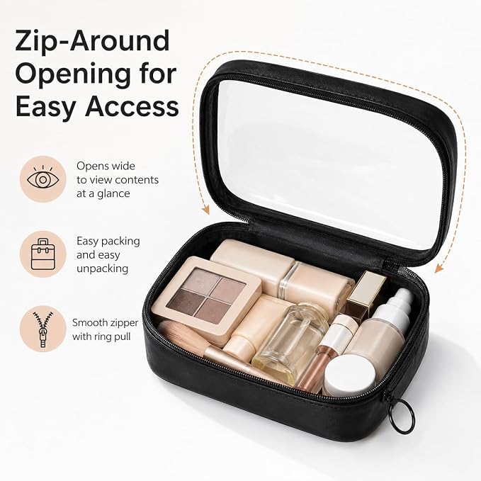 Clear TSA Approved Toiletry Bag - 3-Pack (Large, Small & Mini) Clear Makeup Cosmetic Bag with Zipper, Quart Size Travel Essential Organizer for Women, Car Bag Organizer & Car Organization Essentials