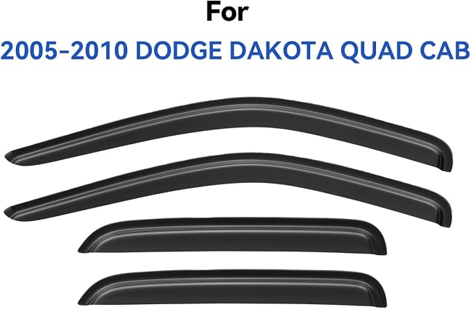 Window Visors Rain Guards Shield for 2005-2010 Dodge Dakota Quad Cab, Out-Channel Window Vent Wind Deflectors Visors Shades for 05-10 Dakota Crew Cab