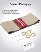 Leather Steering Wheel Cover Lace Up, Stitch on Steering Wheel Wrap, Universal Fit 13-20 Inch Car Truck Pickup Boat, A Whole Piece of Cowhide, DIY w/Needle Thread (Size M0, Light Beige)