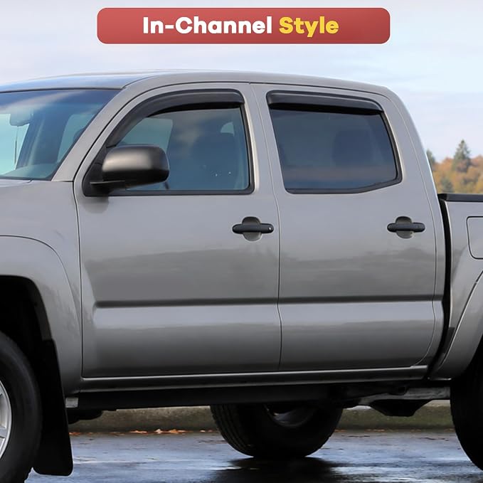 4PCS in Channel Rain Guards for Tacoma 2005-2015 Double Cab, Durable Side Wind Deflectors, Vent Window Visors Shades Shield, 2006 2007 2008 2009 2010 2011 2012 2013 2014