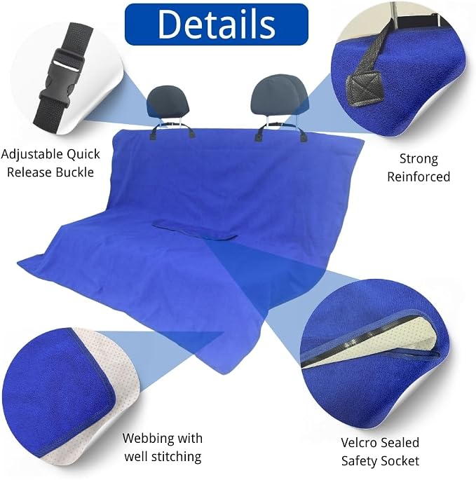 Waterproof Car Seat Cover for Front Seats, Protector for Cars SUVs Trucks, Sweat Towel Seat Covers Bucket for Gym,Workout,Beach,Hiking,Running(Blue,Rear Bench Seat Towel)