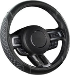 Car Steering Wheel Cover for Ford Escape,Explorer,Fusion,Focus,Bronco,Transit,Edge(Diamond Quilted - Black+Gray- Standard Size)