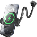 Solid Car Truck Phone Mount Wireless Charger Holder with 14-Inch Gooseneck Long Arm for iPhone 15 Pro Max Plus 14 13 12 11 XS X Samsung S24 Ultra S23 S22 S22 S21 S20 Pixel 9 Pro XL 8 7 6 5 4