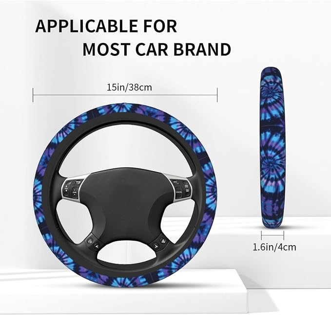 Tie Dye Blue Purple Steering Wheel Cover Car Accessories Cute for Women Girls Girly Universal 15 Inch Neoprene Auto Interior Decor Anti Slip Car Truck Protector