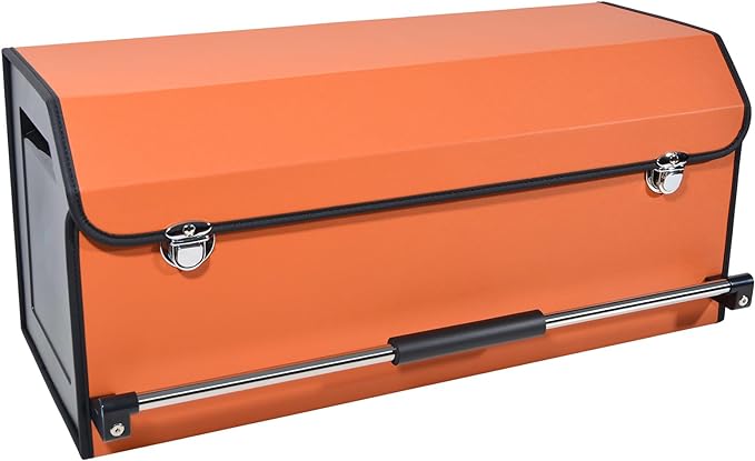 Car Trunk Organizer for SUV, Collapsible Leather Car Storage Trunk Organizer with Lid and Sturdy Handle Car Trunk Leather Storage Box (Orange, 27.1 x 11.4 x 12.2in)