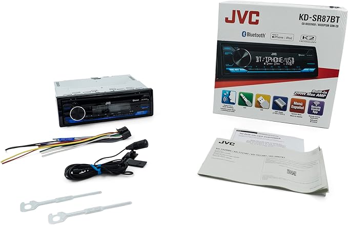 KD-SR87BT Single DIN Car Stereo with CD Player & Bluetooth, 200W Digital Stereo Receiver, Dual Phone Connection, 13-Band EQ, AM/FM Radio, 1.5A USB & AUX, High Contrast LCD, Spotify Control