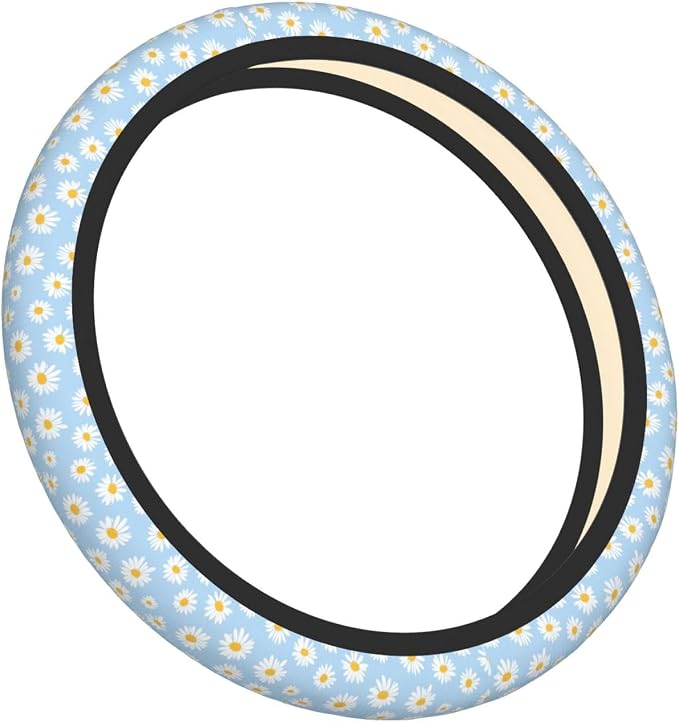 Universal 15 Inch Steering Wheel Cover, Cute Daisy Floral Neoprene Anti-Slip Wheel Protector, Durable & Breathable Car Accessory, Heat & Cold Protection for Most Sedans, SUVs, and Trucks