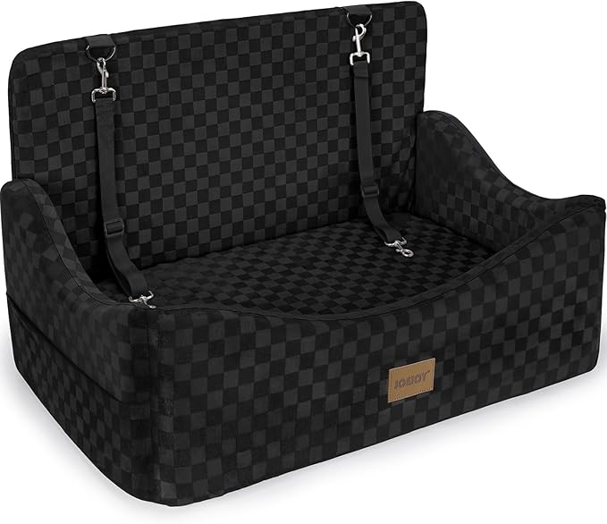 Dog Car Seat for Medium/Large Dogs - Reversible Dual-Sided Travel Dog Car Bed with Memory Foam, Washable Pet Booster Seat for Do gs up to 55 lbs or 2 Small Dogs, 2 Safety Leashes, Black