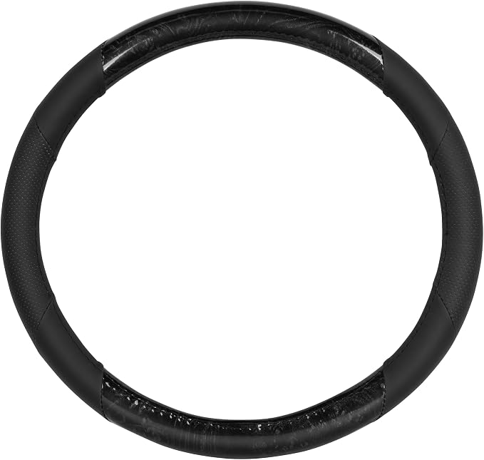 BurlwoodLux Wood Grain and PU Leather Black Steering Wheel Cover - Sport Grip for Car Auto SUV Trucks