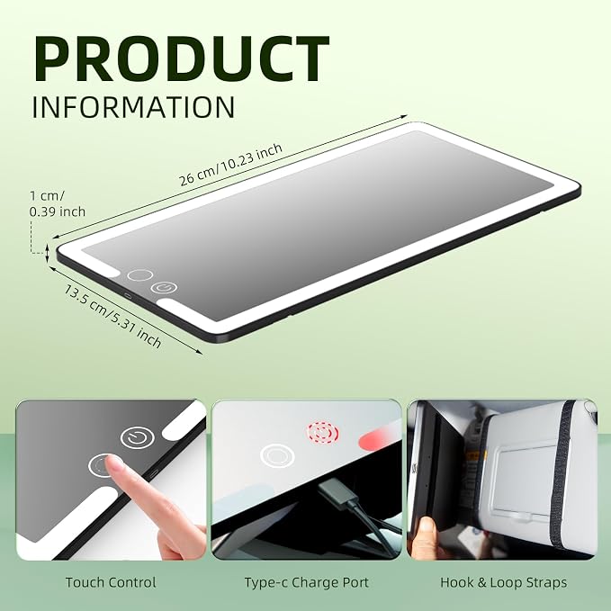 2PCS Car Visor Vanity Mirror with Lights, Rechargeable Dimmable Touch LED Sun Visor Mirrors, Large Detachable Vanity Makeup Mirror with 3 Color Modes for Truck SUV Car Accessories for Women(Black)