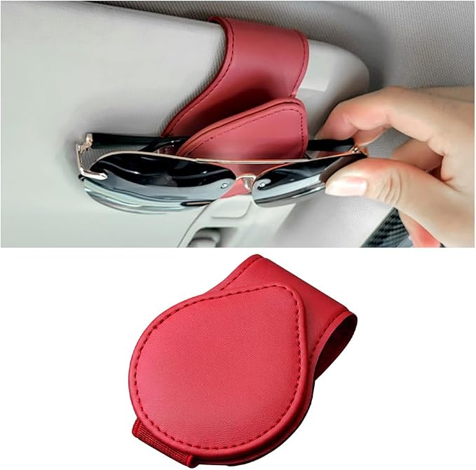 Car Visor Sunglasses Holder, Magnetic Vehicle Sun Visor Eyeglasses Hanger Ticket Card Holder Clip, Auto Interior Sunvisor Glasses Mounter Organizer, Universal for Vehicles (Red)
