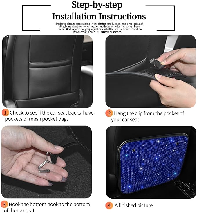 Bling Rhinestone Kick Mats Back Car Seat Protectors Premium Car Interior Decor Accessories for Women and Girls Auto Seat Back Protector with Crystal Diamonds Universal Fits Stylish Blue 2Pcs