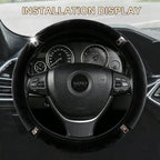 Diamond Fluffy Steering Wheel Cover with Sparkly Crystal Rhinestones, Universal 15 Inch Car Elastic Steering Wheel Protector for Women Girls (Black)