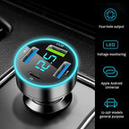 4 Ports Fast Car Charger,[Upgrade Voltmeter Display] PD+QC3.0 Car Charger Adapter for 12-24V Cigarette Lighter Plug,Phone Charger Compatible with iPhone/Android/Samsung/iPad(QC3.0+PD+2.4A+2.4A)