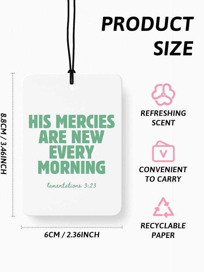 Green Christian Car Air Freshener 4 Pcs, Girly Pink Bow Floral Religious Hanging Air Freshener for Cars Closet Drawer Books, Cute Preppy Christian Car Accessories Mirror Decor for Women