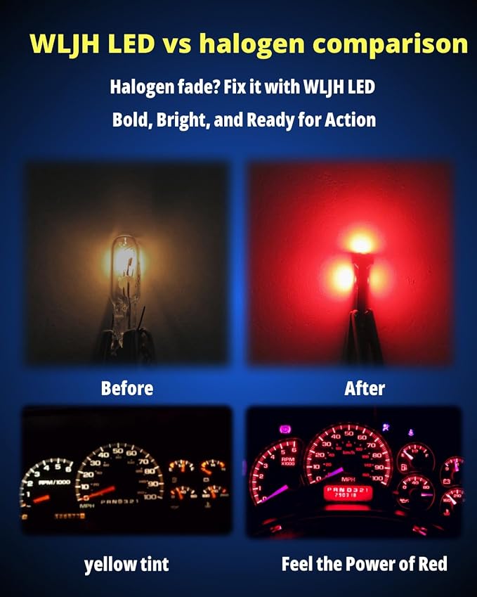 74 Led Bulb Dash Lights Dimmable T5 2721 37 85 286 Wedge PC74 Twist Socket Automotive Instrument Panel Gauge Light Kits Cluster Shift Indicator Interior Bulbs Red Pack of 20
