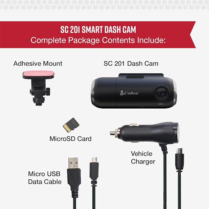 Cobra Smart Dash Cam with Interior Cam (SC 201) - Full HD 1080P Resolution, Built-in WiFi & GPS, Live Police Alerts, Incident Reports, Emergency Mayday, Drive Smarter App, 16GB SD Card Incl.